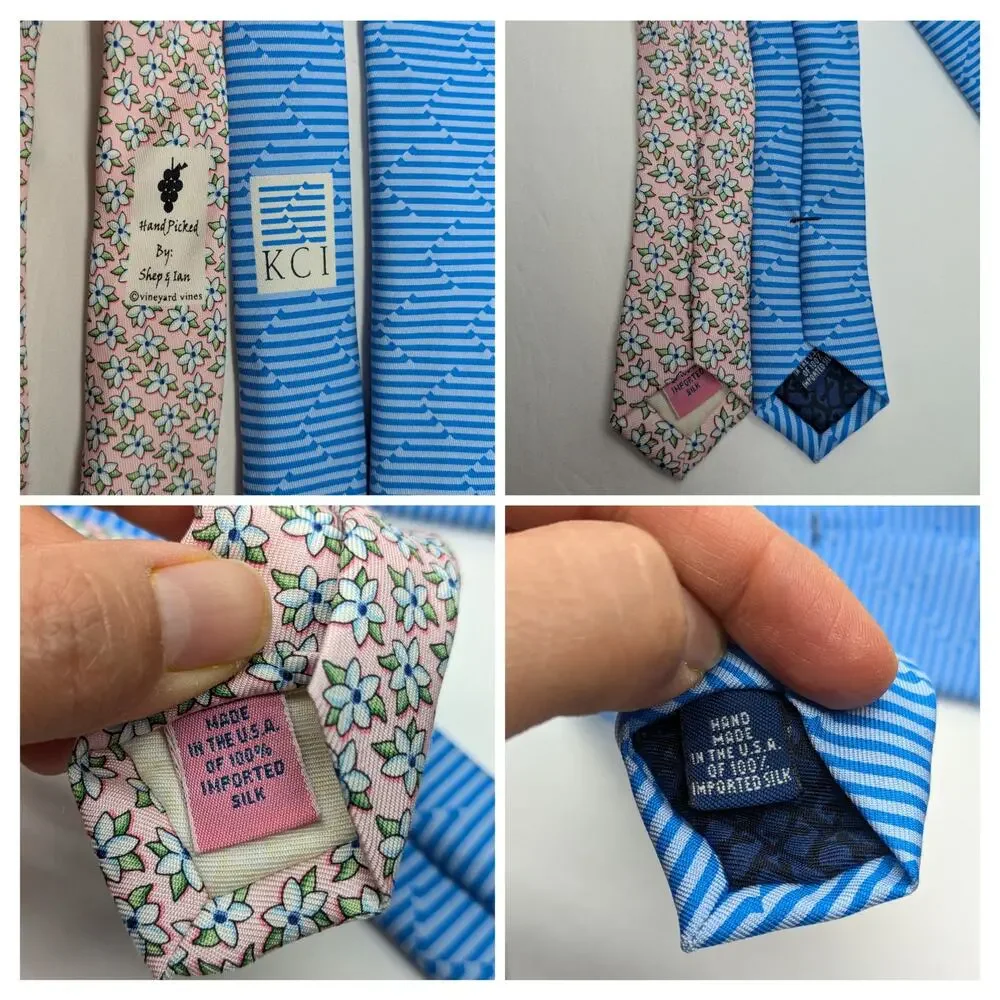 Lot of 2 Vineyard Vines Custom Collection Marthas Ties Silk Blue Pink Floral